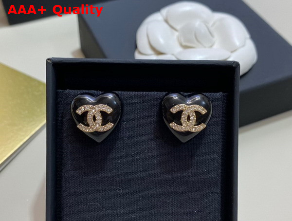 Chanel Heart Earrings in Black Resin Replica