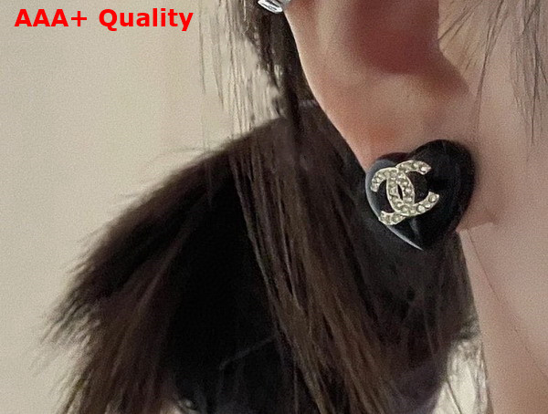 Chanel Heart Earrings in Black Resin Replica