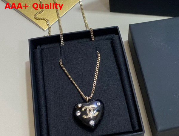 Chanel Heart Necklace Gold Metal and Black Resin Replica