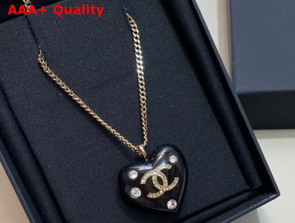 Chanel Heart Necklace Gold Metal and Black Resin Replica