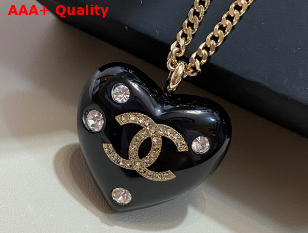 Chanel Heart Necklace Gold Metal and Black Resin Replica