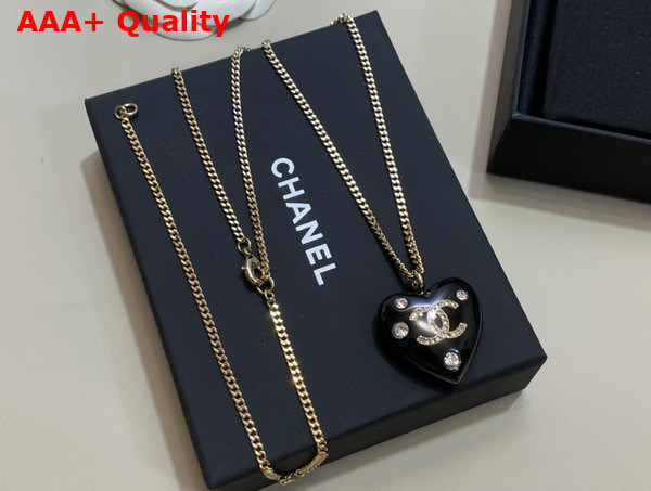 Chanel Heart Necklace Gold Metal and Black Resin Replica