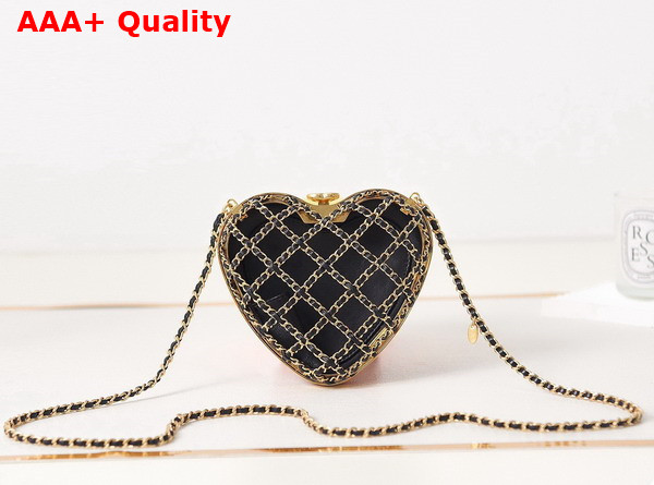 Chanel Heart Shape Clutch with Chain Gold Metal and Black Lambskin Replica