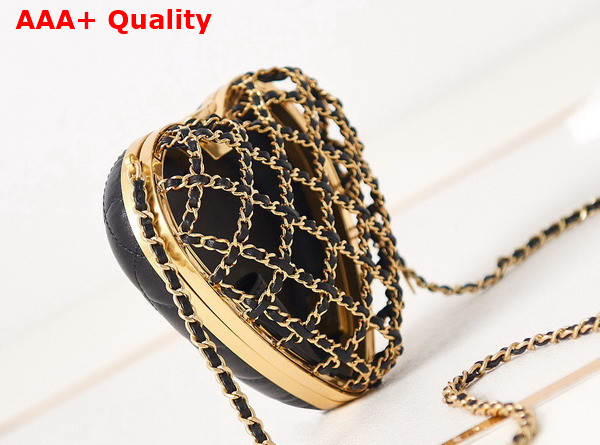 Chanel Heart Shape Clutch with Chain Gold Metal and Black Lambskin Replica