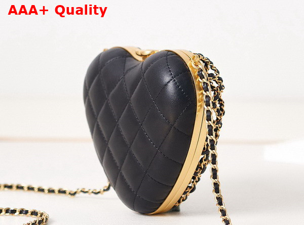 Chanel Heart Shape Clutch with Chain Gold Metal and Black Lambskin Replica