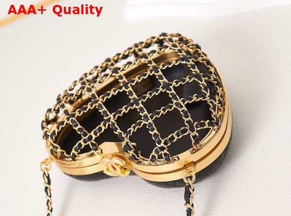 Chanel Heart Shape Clutch with Chain Gold Metal and Black Lambskin Replica