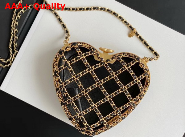 Chanel Heart Shape Clutch with Chain Gold Metal and Black Lambskin Replica