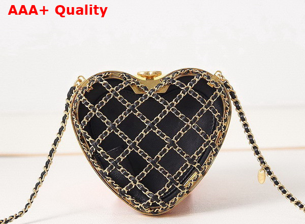 Chanel Heart Shape Clutch with Chain Gold Metal and Black Lambskin Replica