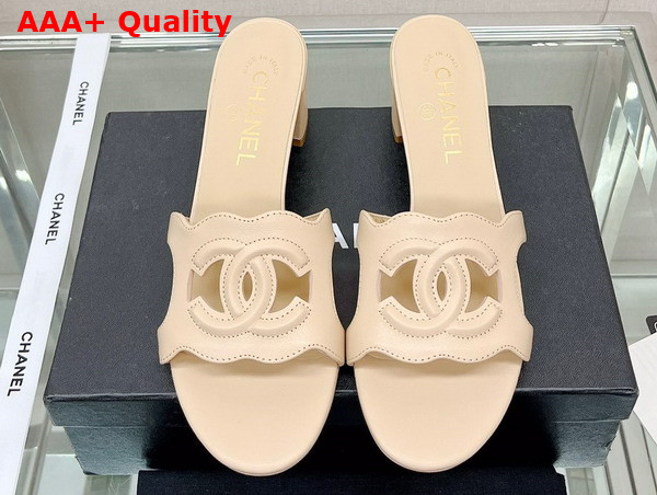 Chanel Heeled Mule in Beige Lambskin Replica