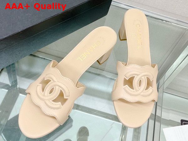 Chanel Heeled Mule in Beige Lambskin Replica