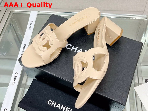 Chanel Heeled Mule in Beige Lambskin Replica