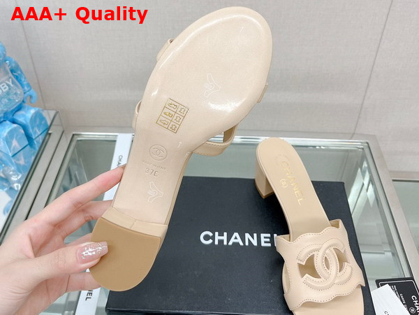 Chanel Heeled Mule in Beige Lambskin Replica