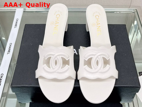 Chanel Heeled Mule in White Lambskin Replica