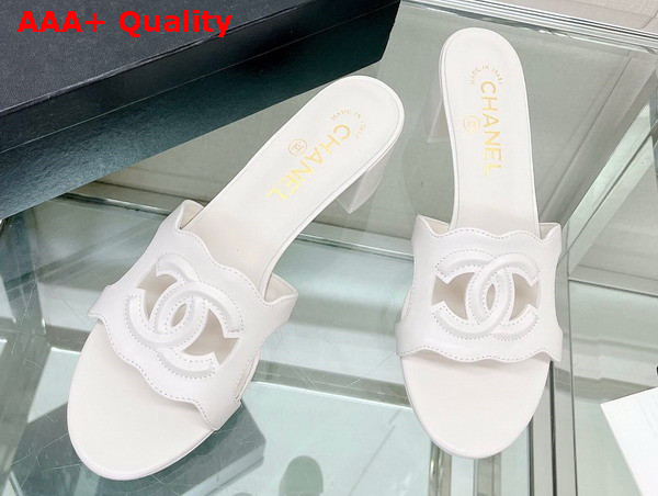 Chanel Heeled Mule in White Lambskin Replica