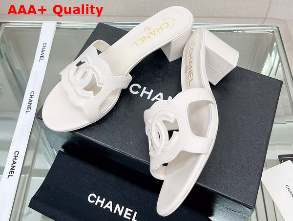 Chanel Heeled Mule in White Lambskin Replica