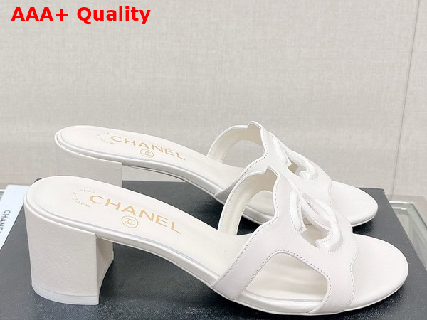 Chanel Heeled Mule in White Lambskin Replica