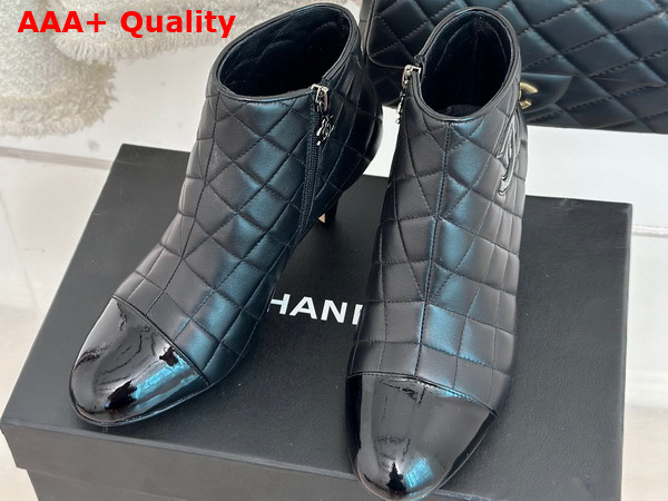 Chanel Heeled Short Boot in Black Quilted Lambskin Replica