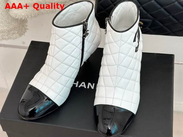 Chanel Heeled Short Boot in White Quilted Lambskin Replica