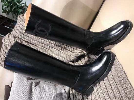 Chanel High Boot in Black Calfskin with Black Leather CC Logo