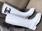 Chanel High Boot in White Calfskin with Black Leather CC Logo