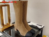 Chanel High Boot with Side Zip in Beige Suede and Black Graosgrain Replica