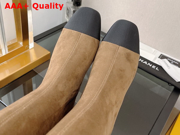 Chanel High Boot with Side Zip in Beige Suede and Black Graosgrain Replica