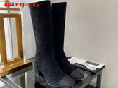 Chanel High Boot with Side Zip in Black Suede and Grosgrain Replica