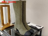 Chanel High Boot with Side Zip in Khaki Suede Replica