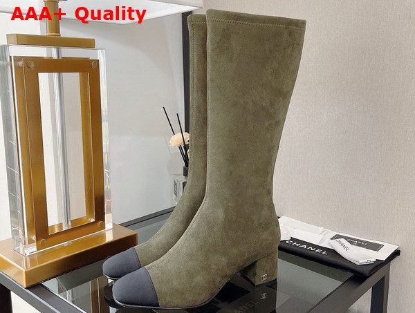 Chanel High Boot with Side Zip in Khaki Suede Replica