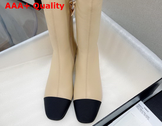 Chanel High Boots Beige Lambskin and Grosgrain Replica