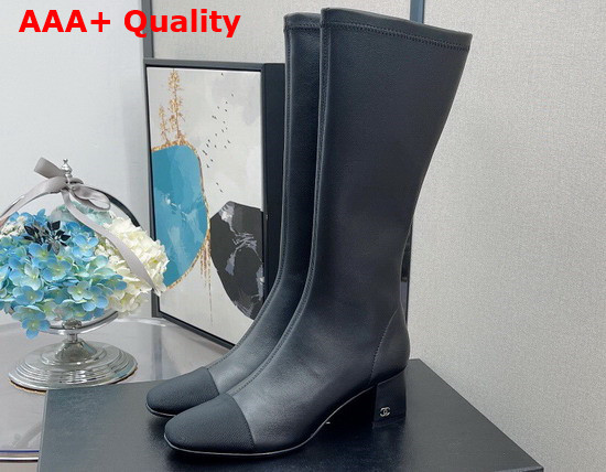 Chanel High Boots Black Lambskin and Grosgrain Replica