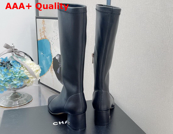 Chanel High Boots Black Lambskin and Grosgrain Replica