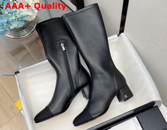 Chanel High Boots Black Lambskin and Grosgrain Replica