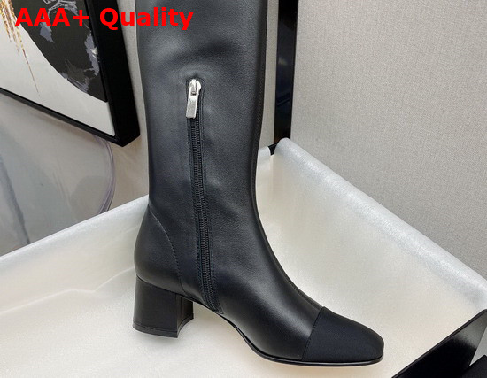 Chanel High Boots Black Lambskin and Grosgrain Replica