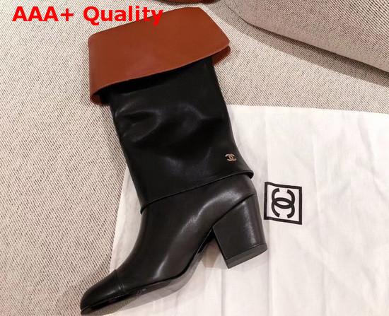 Chanel High Boots Calfskin Black and Brown G36719 Replica