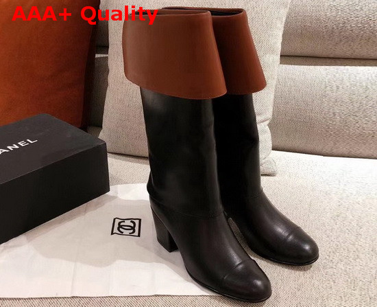 Chanel High Boots Calfskin Black and Brown G36719 Replica