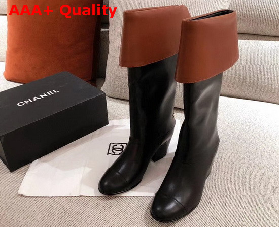 Chanel High Boots Calfskin Black and Brown G36719 Replica