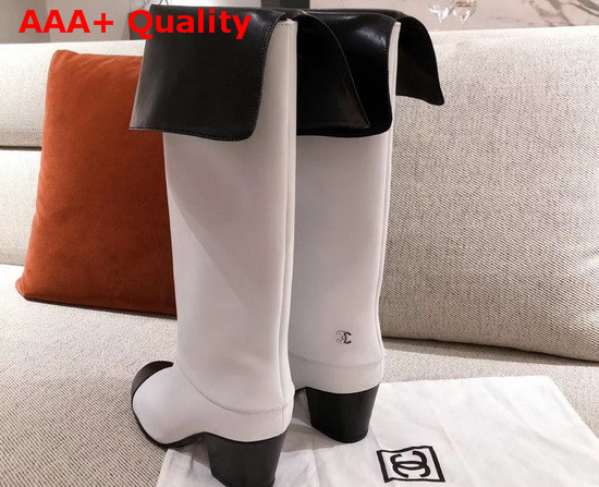 Chanel High Boots Calfskin White and Black G36719 Replica