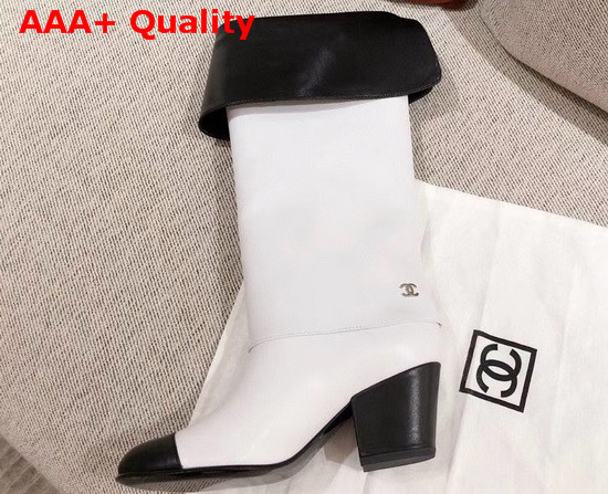 Chanel High Boots Calfskin White and Black G36719 Replica