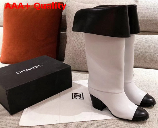 Chanel High Boots Calfskin White and Black G36719 Replica