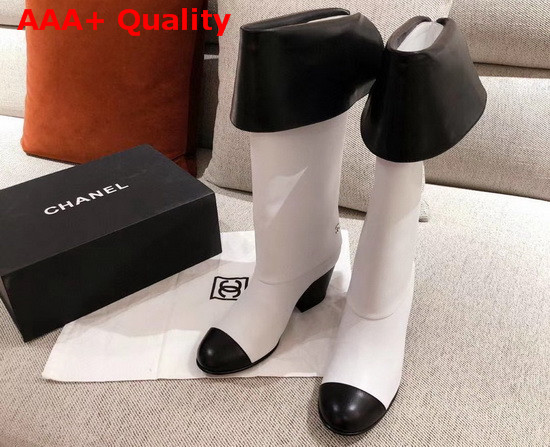 Chanel High Boots Calfskin White and Black G36719 Replica