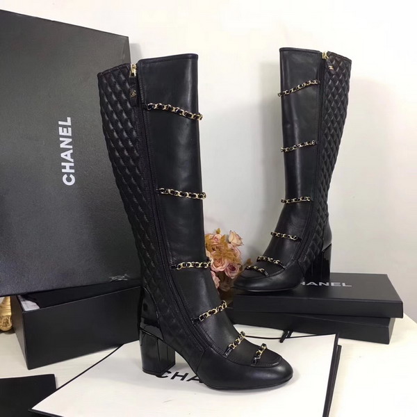 Chanel High Boots Lambskin and Patent Calfskin Black 3in Heel For Sale