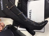 Chanel High Boots Lambskin and Patent Calfskin Black 3in Heel For Sale