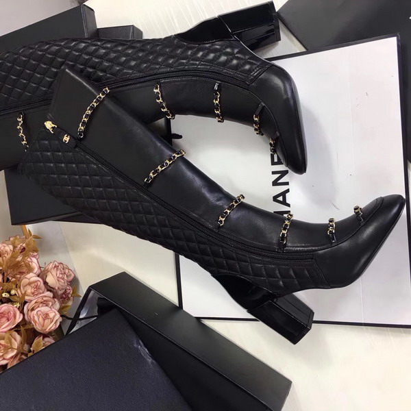 Chanel High Boots Lambskin and Patent Calfskin Black 3in Heel For Sale