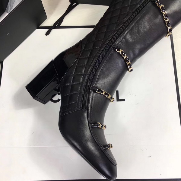 Chanel High Boots Lambskin and Patent Calfskin Black 3in Heel For Sale