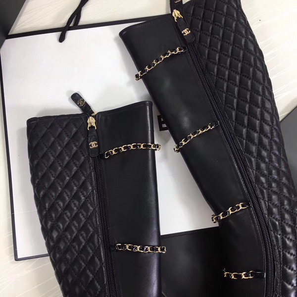 Chanel High Boots Lambskin and Patent Calfskin Black 3in Heel For Sale