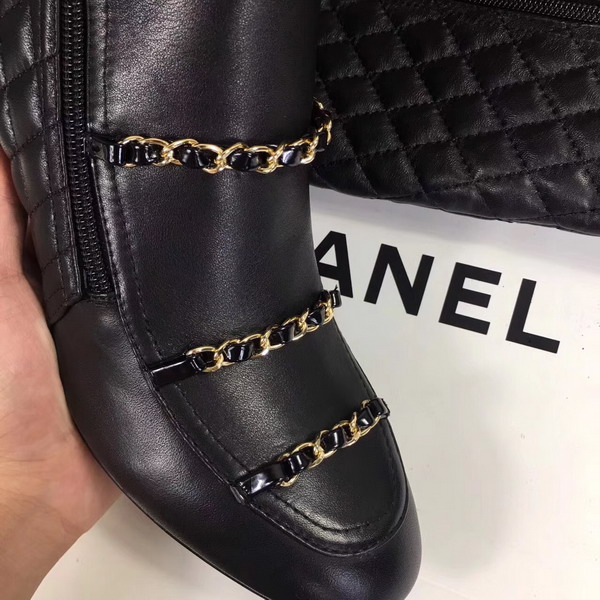 Chanel High Boots Lambskin and Patent Calfskin Black 3in Heel For Sale