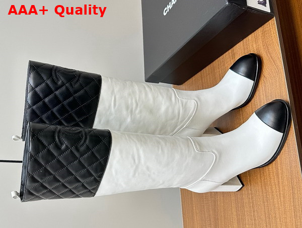 Chanel High Boots Lambskin and Patent Calfskin White and Black G45200 Replica