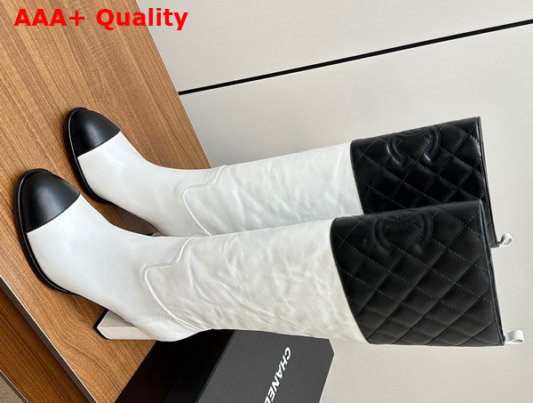 Chanel High Boots Lambskin and Patent Calfskin White and Black G45200 Replica