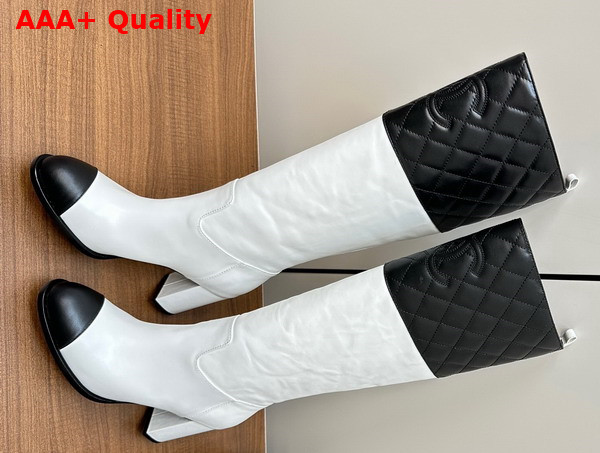 Chanel High Boots Lambskin and Patent Calfskin White and Black G45200 Replica